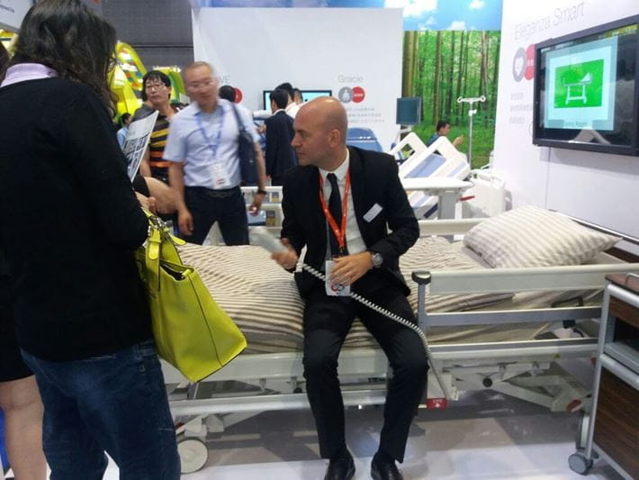 CMEF - Linet booth - Christian Wurm presenting LINET bed